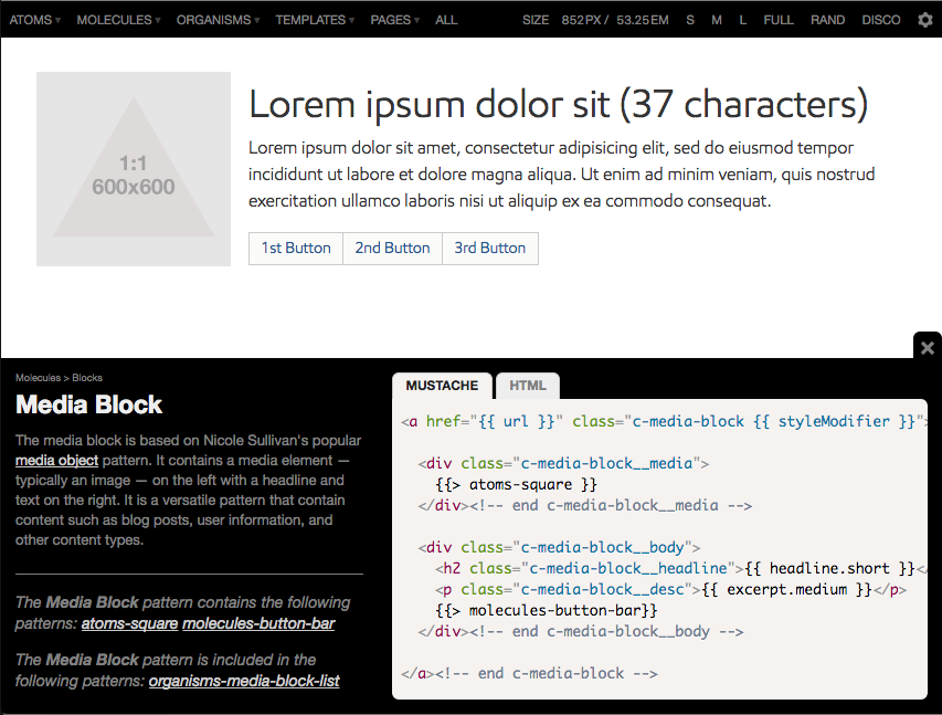 Tools like Pattern Lab provide lineage information, allowing teams to see which smaller components are included in any given component, as well as where each pattern gets used.